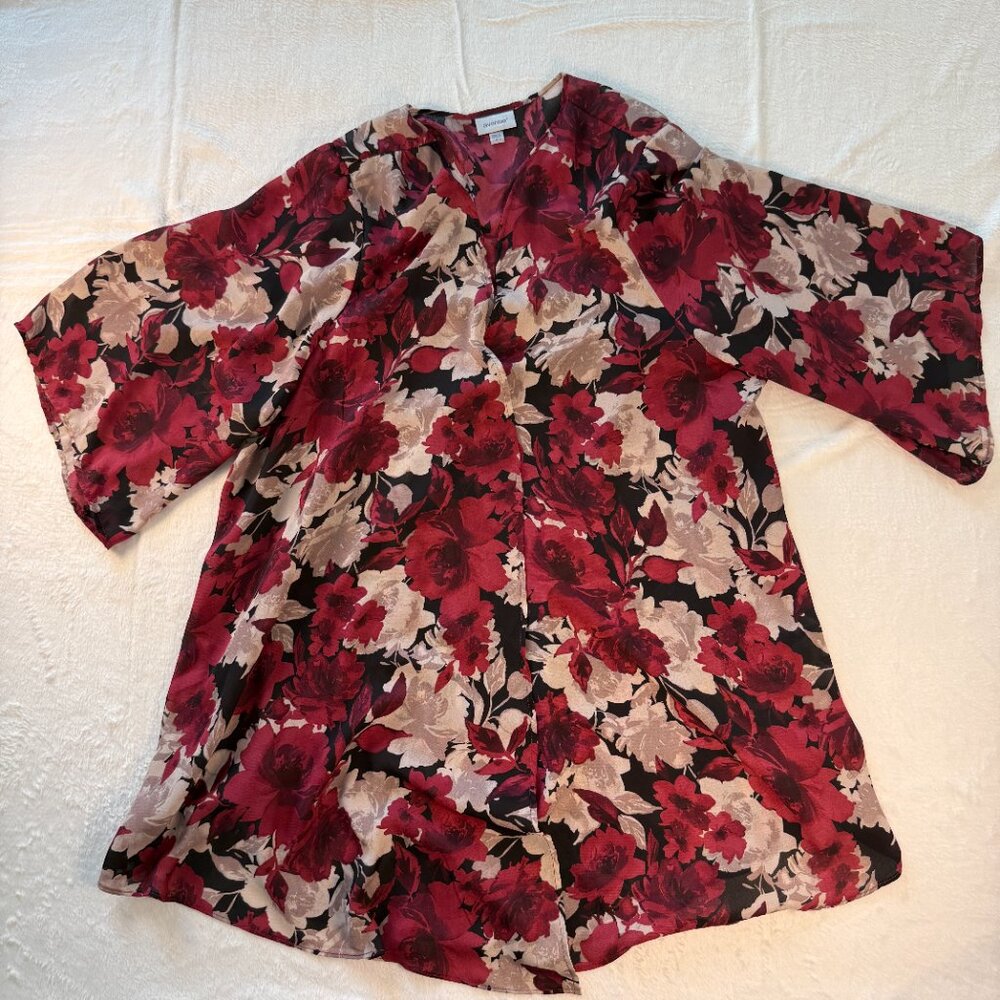 Avenue Kimono Cardigan Womens Plus 14/16 Red Floral Duster Wrap Sheer Top Layer